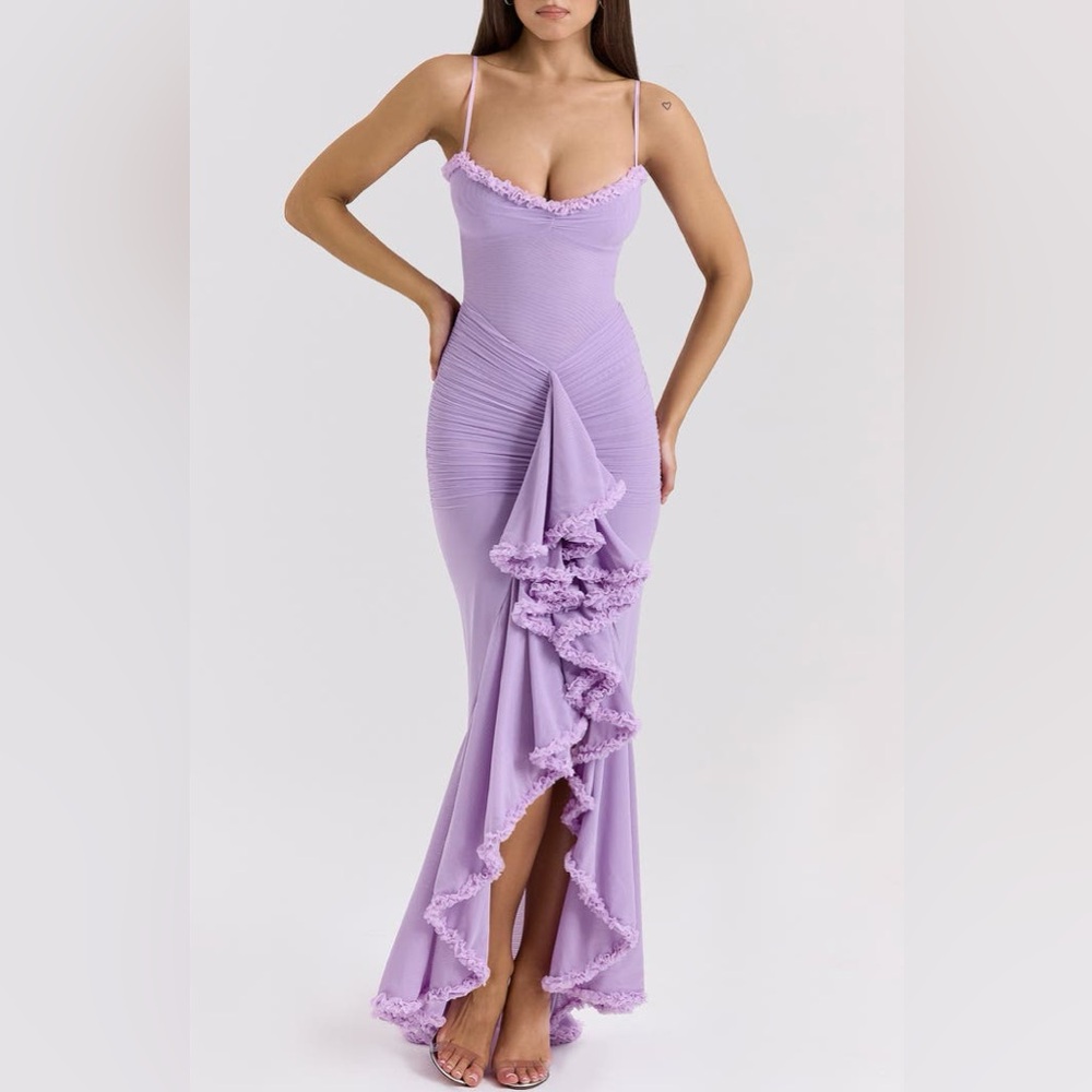 Gabbi Ruffle Mesh High-Low Cocktail Dress